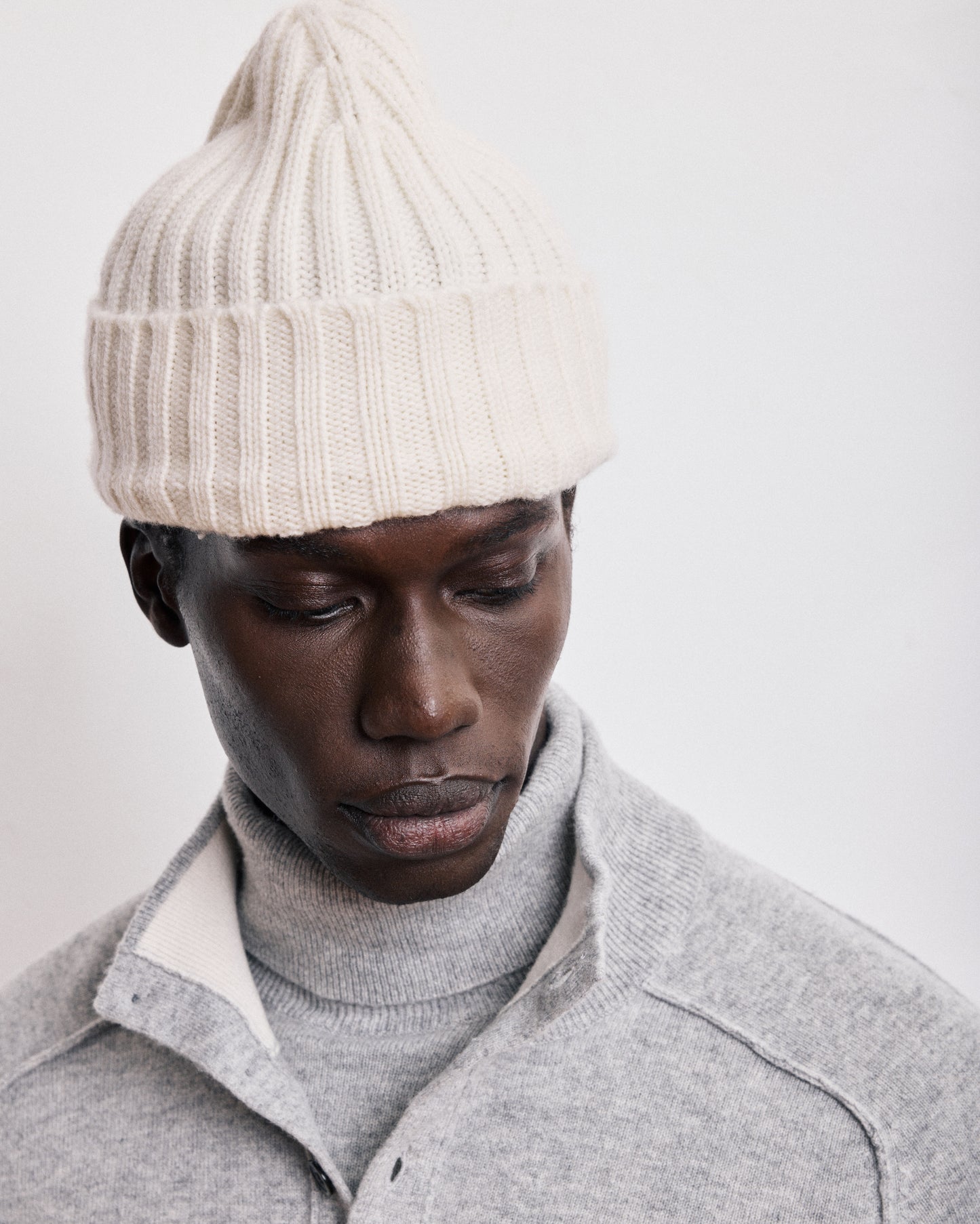 Bonnet Homme en Laine & Cachemire Ecru