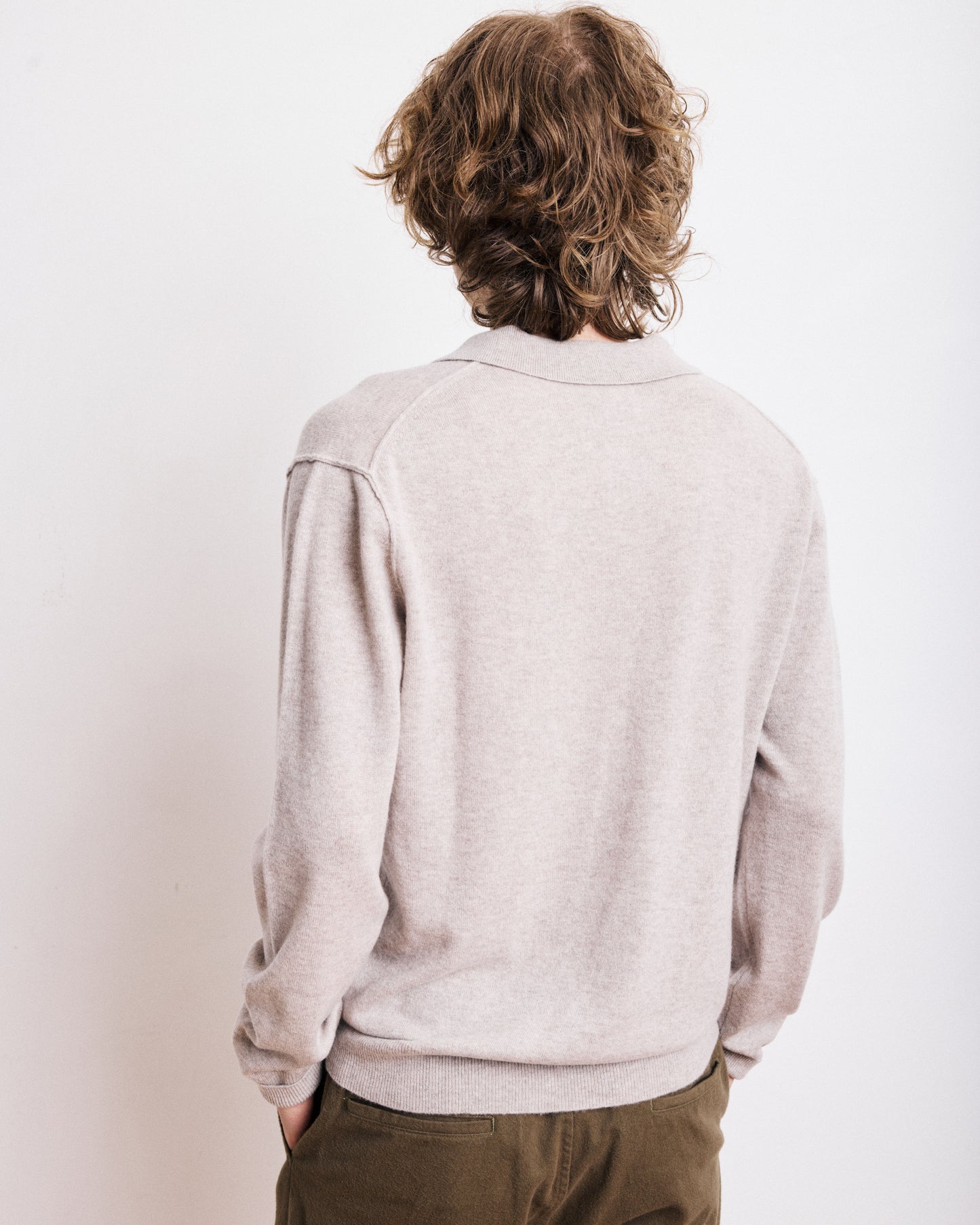 Pull Col Polo Homme en Laine & Cachemire Beige