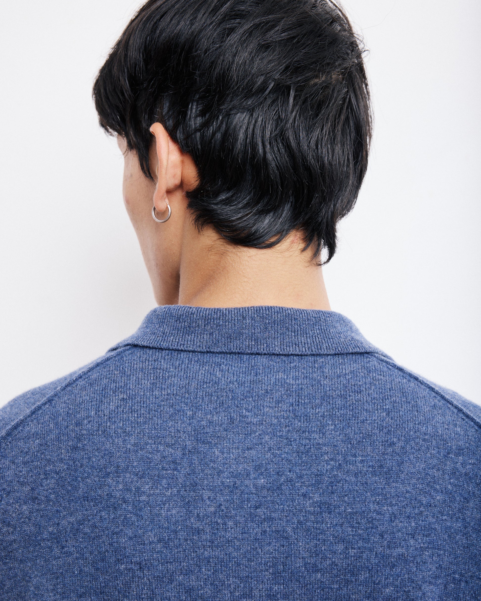 Pull Col Polo Homme en Laine & Cachemire Bleu Cobalt