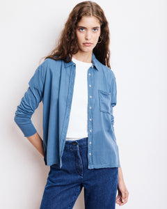 Chemise Femme en Coton Bi-Matière Bleu Denim Tacy