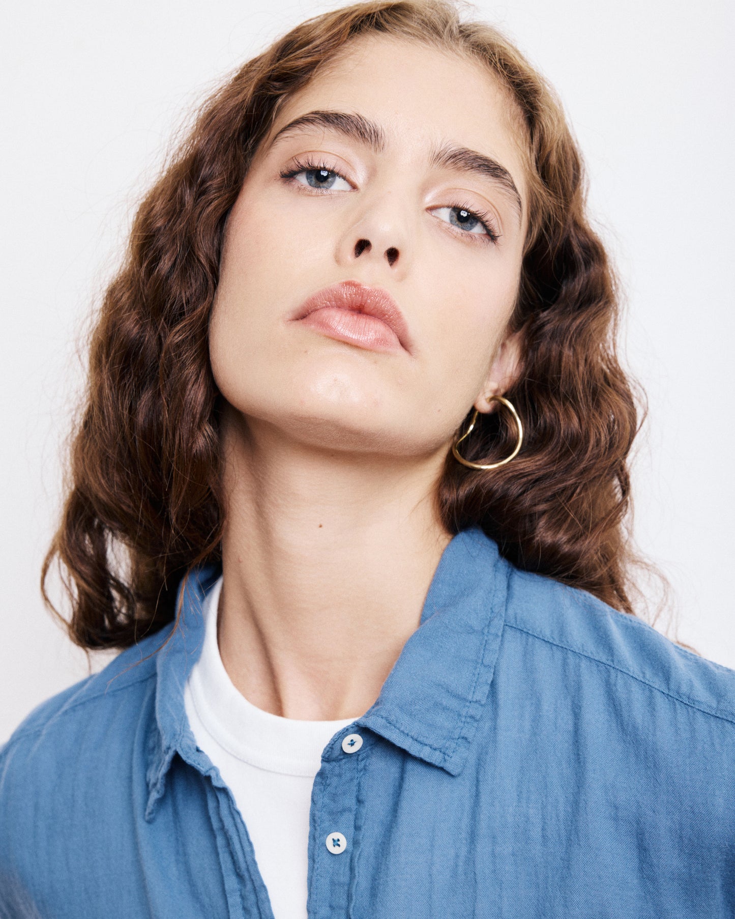 Chemise Femme en Coton Bi-Matière Bleu Denim Tacy