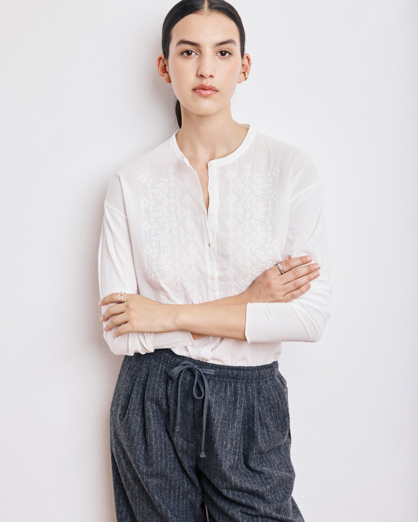 Chemise Femme en Coton Bi-Matière Ecru Taora