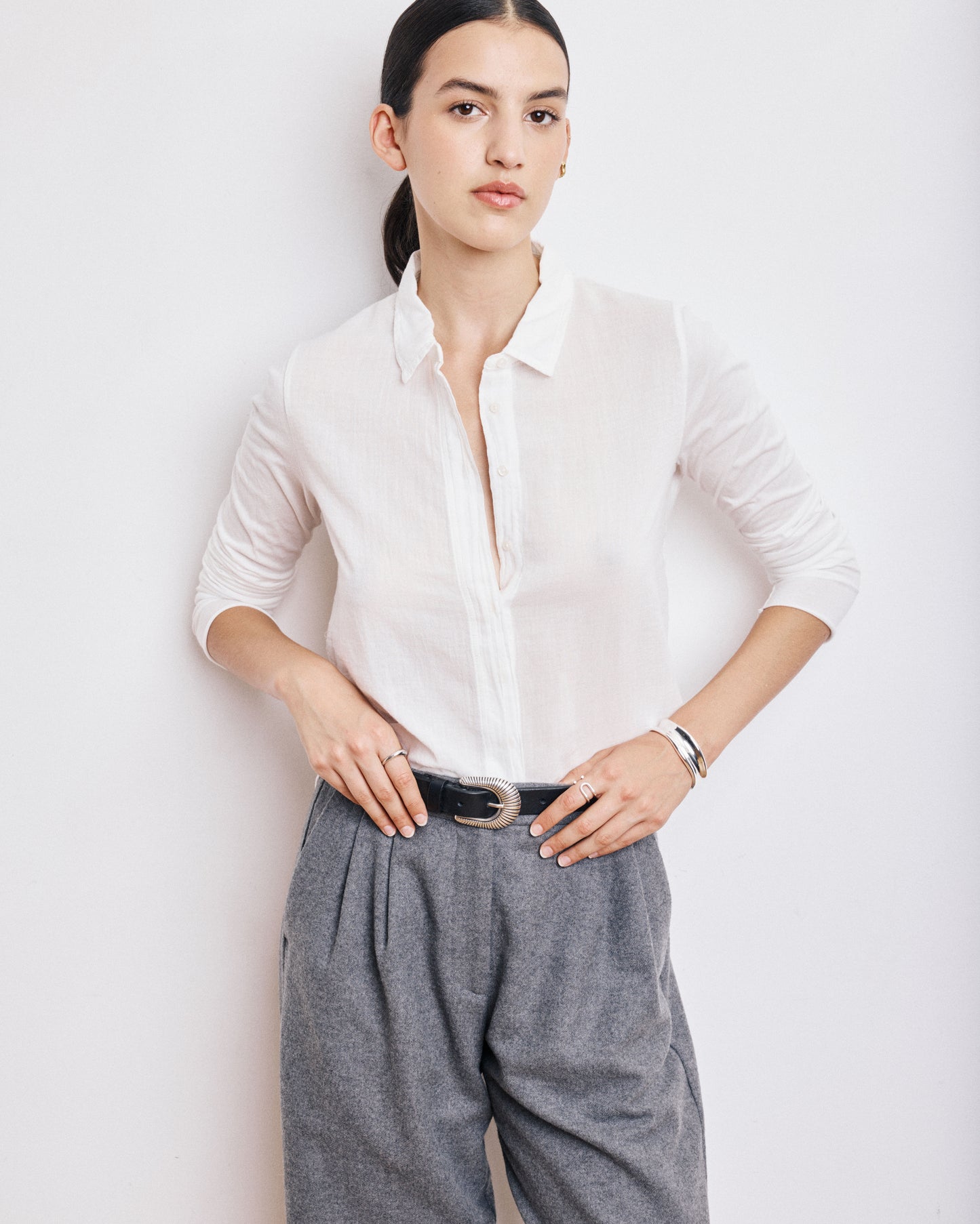 Chemise Femme en Coton Bi-Matière Ecru Tabo
