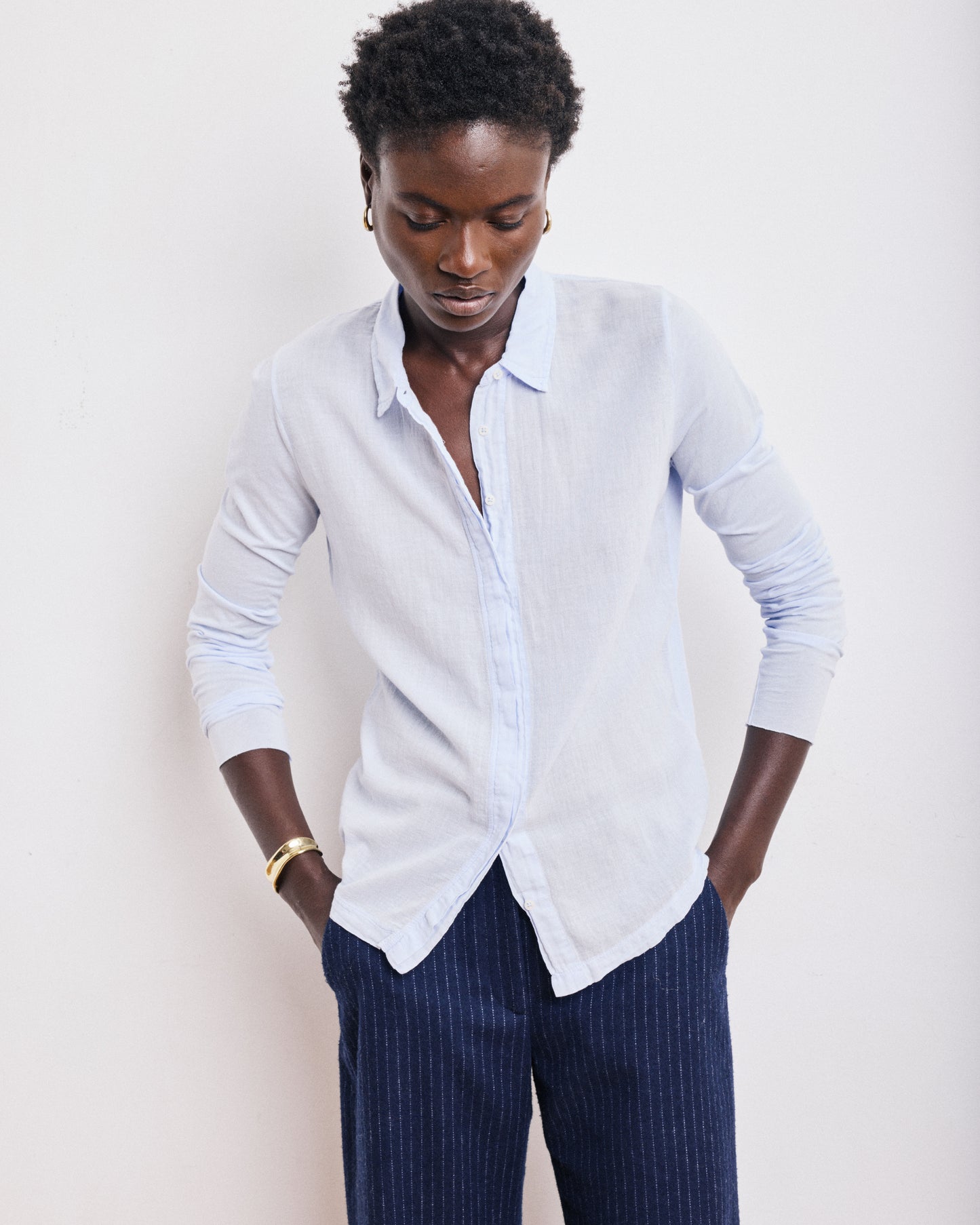 Chemise Femme en Coton Bi-Matière Bleu Ciel Tabo