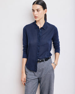 Chemise Femme en Coton Bi-Matière Bleu Marine Tabo