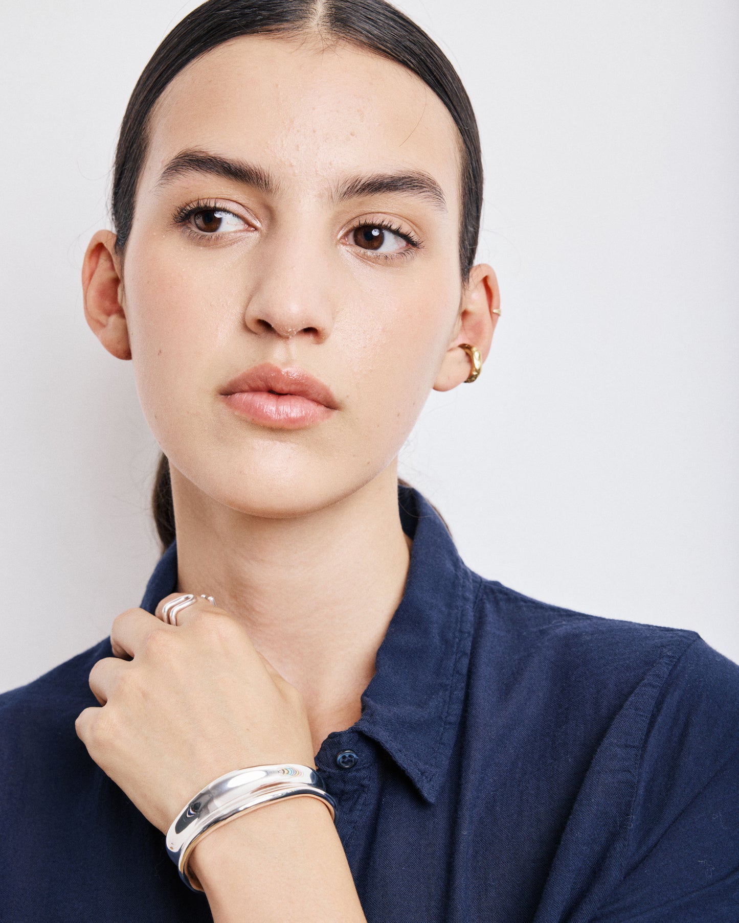 Chemise Femme en Coton Bi-Matière Bleu Marine Tabo