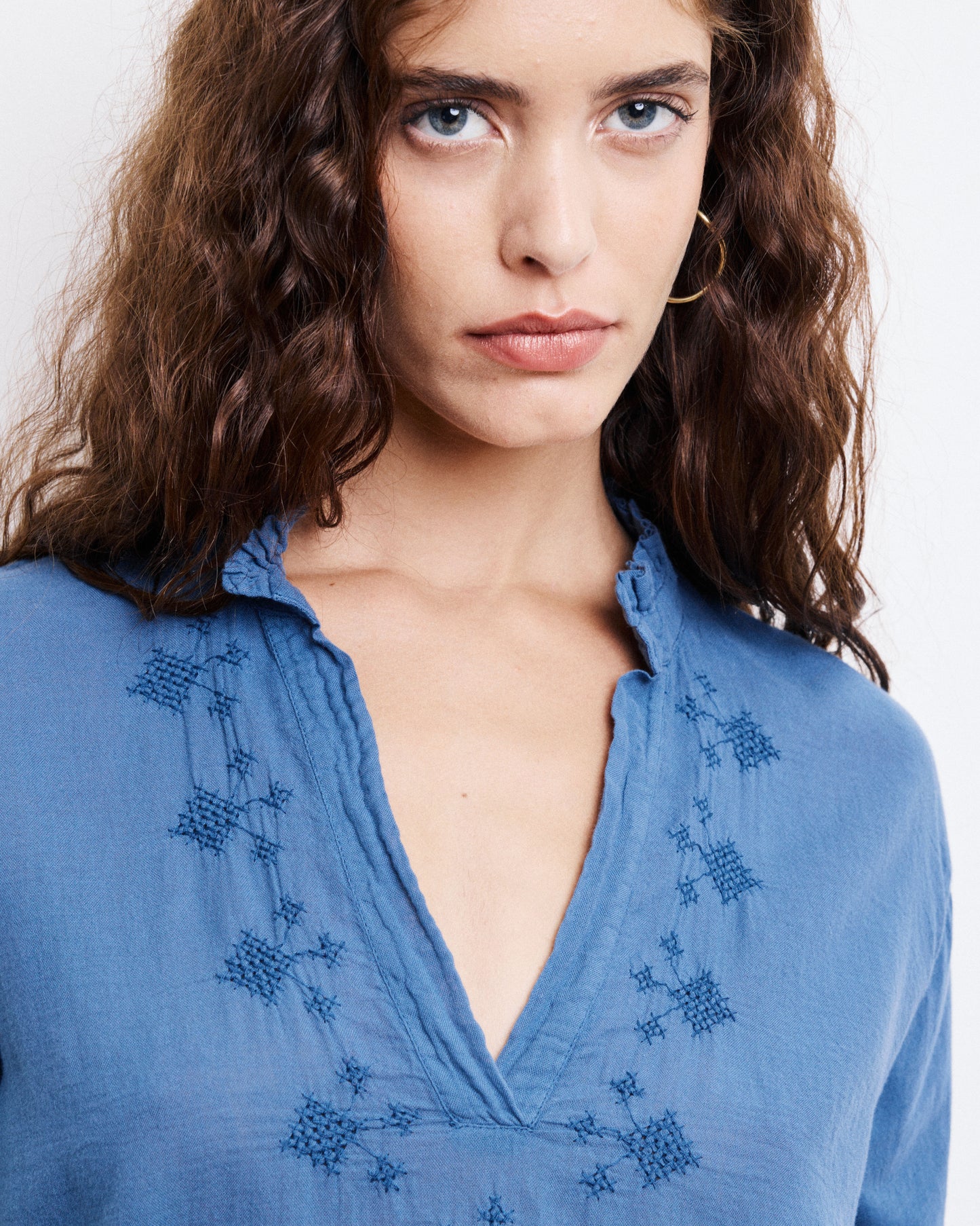 T-Shirt Femme en Coton Bi-Matière Bleu Denim Turgan