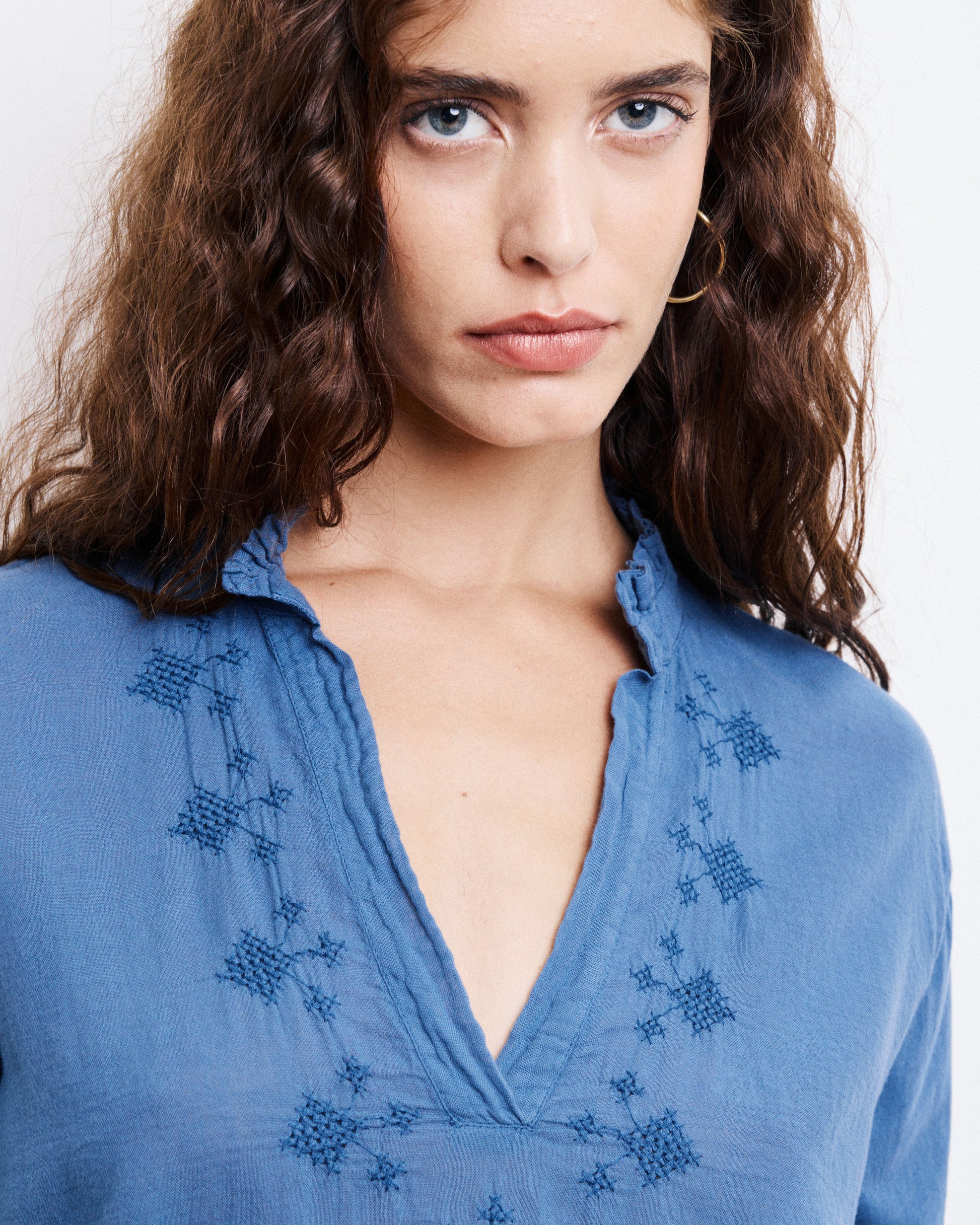 T-Shirt Femme en Coton Bi-Matière Bleu Denim Turgan