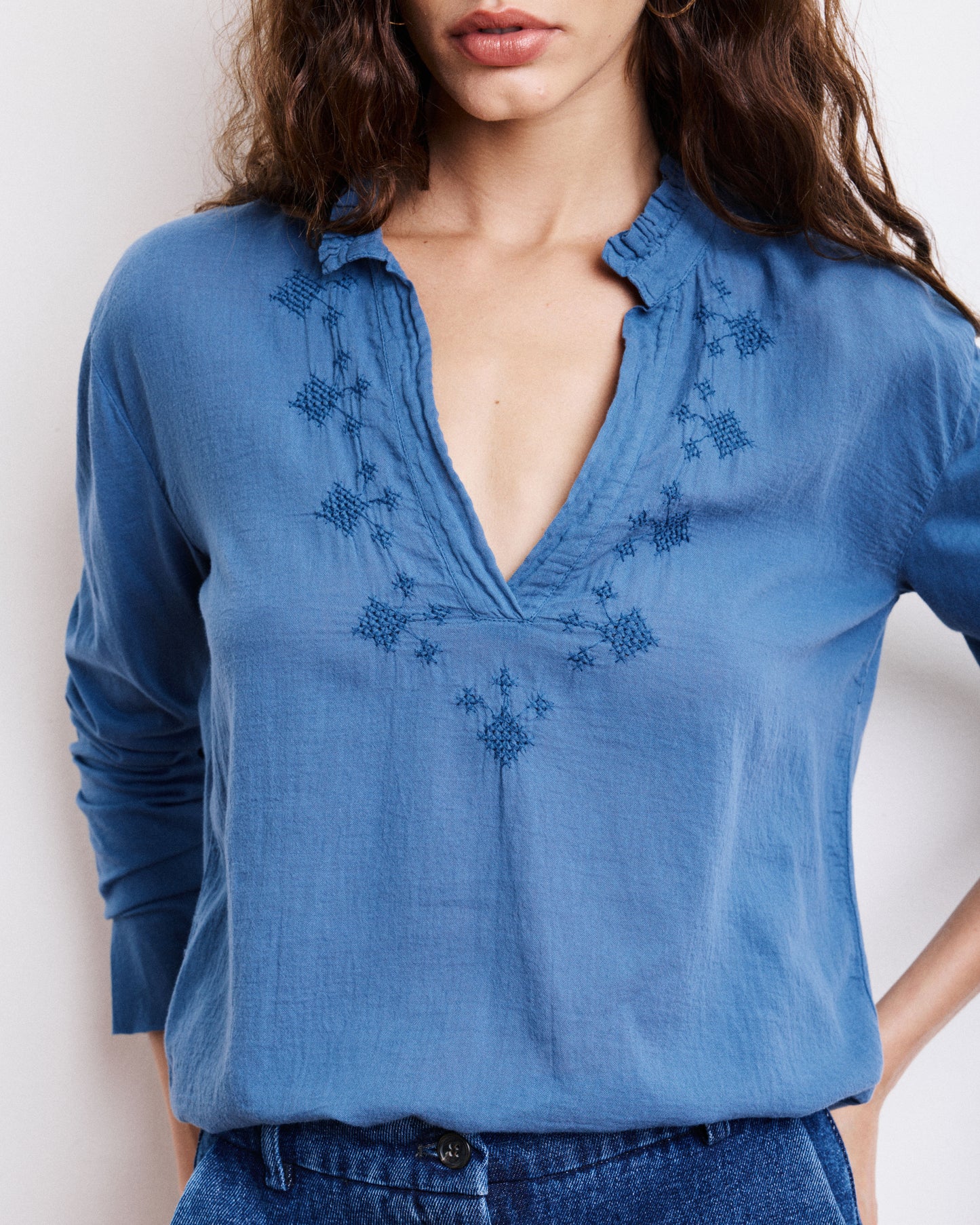 T-Shirt Femme en Coton Bi-Matière Bleu Denim Turgan