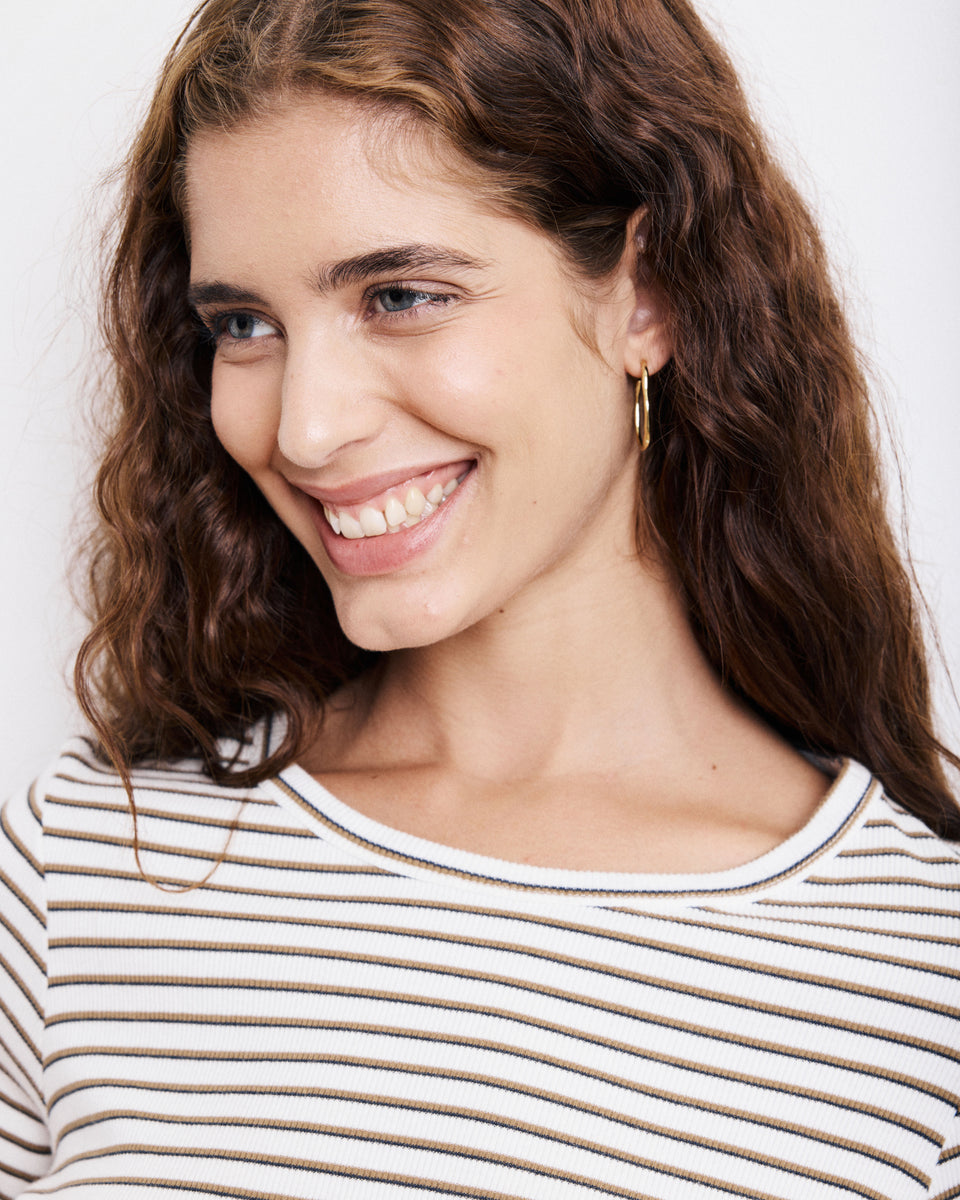 T-Shirt Femme en Coton Côtelé Ecru & Camel Take - Image alternative