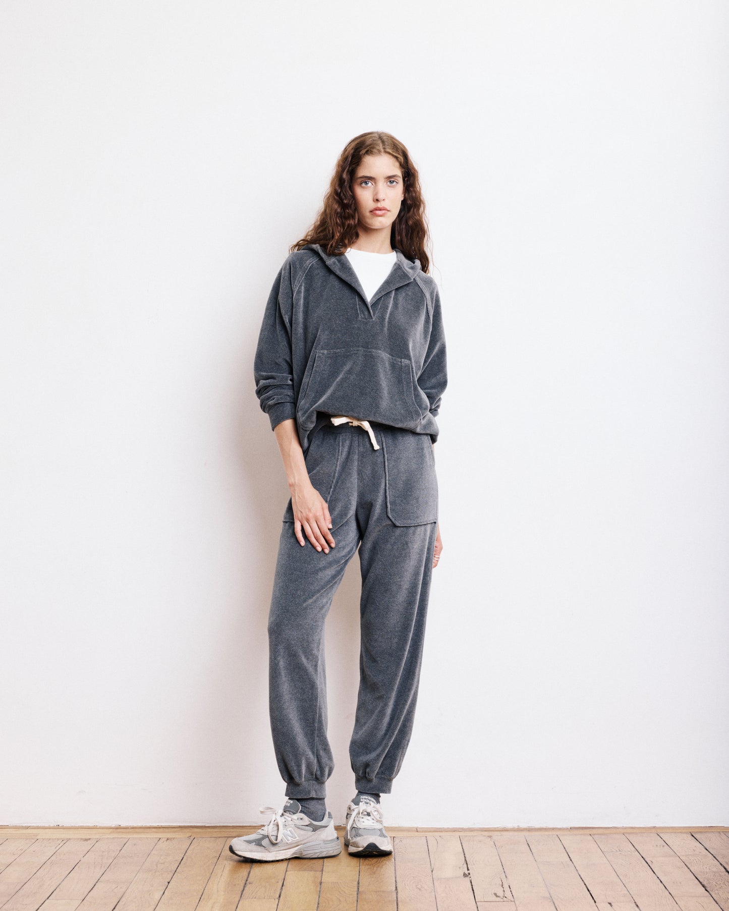 Pantalon Femme en Molleton Gris Anthracite Tino