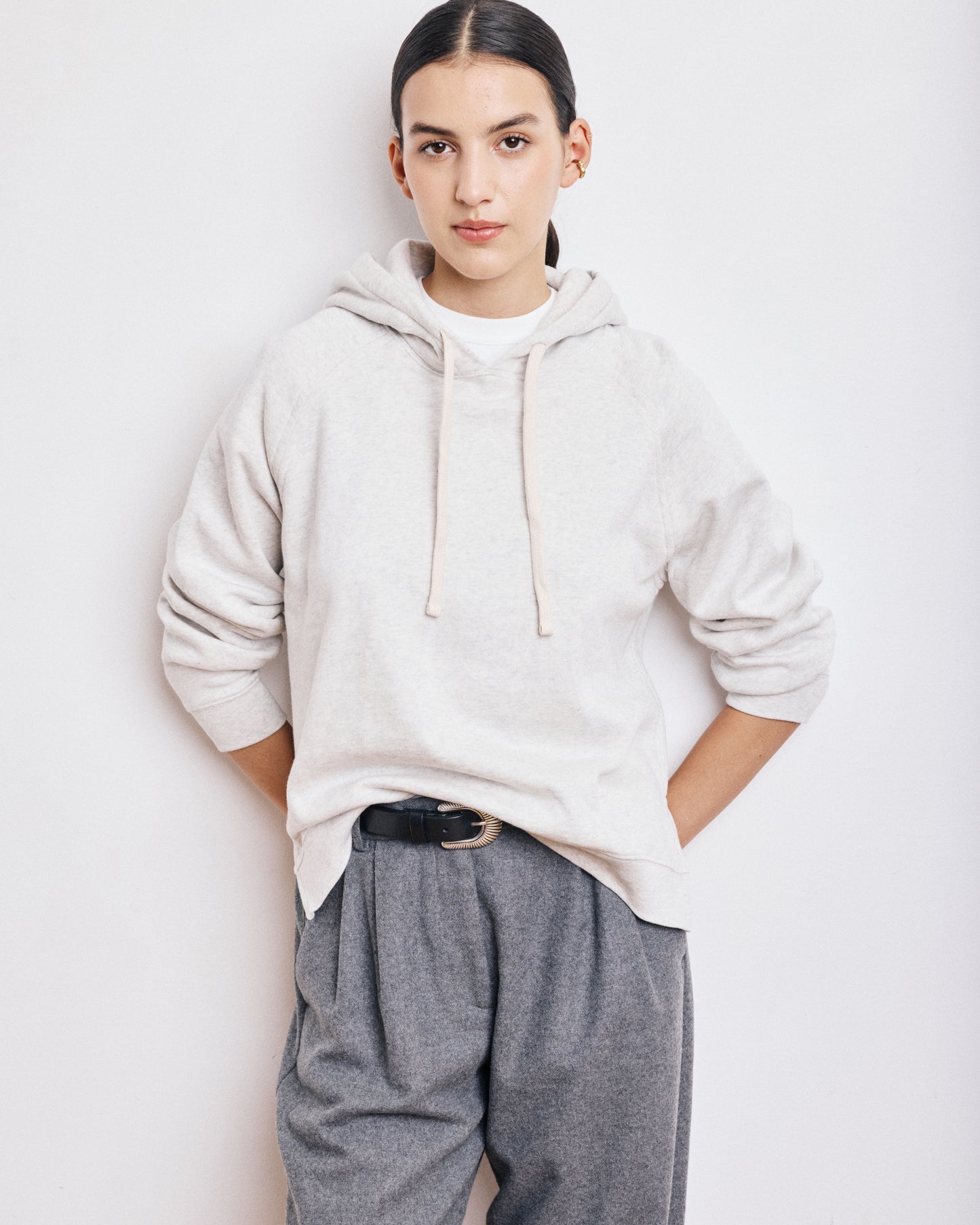 Sweatshirt Femme en Coton & Modal Ecru Chiné Tartan