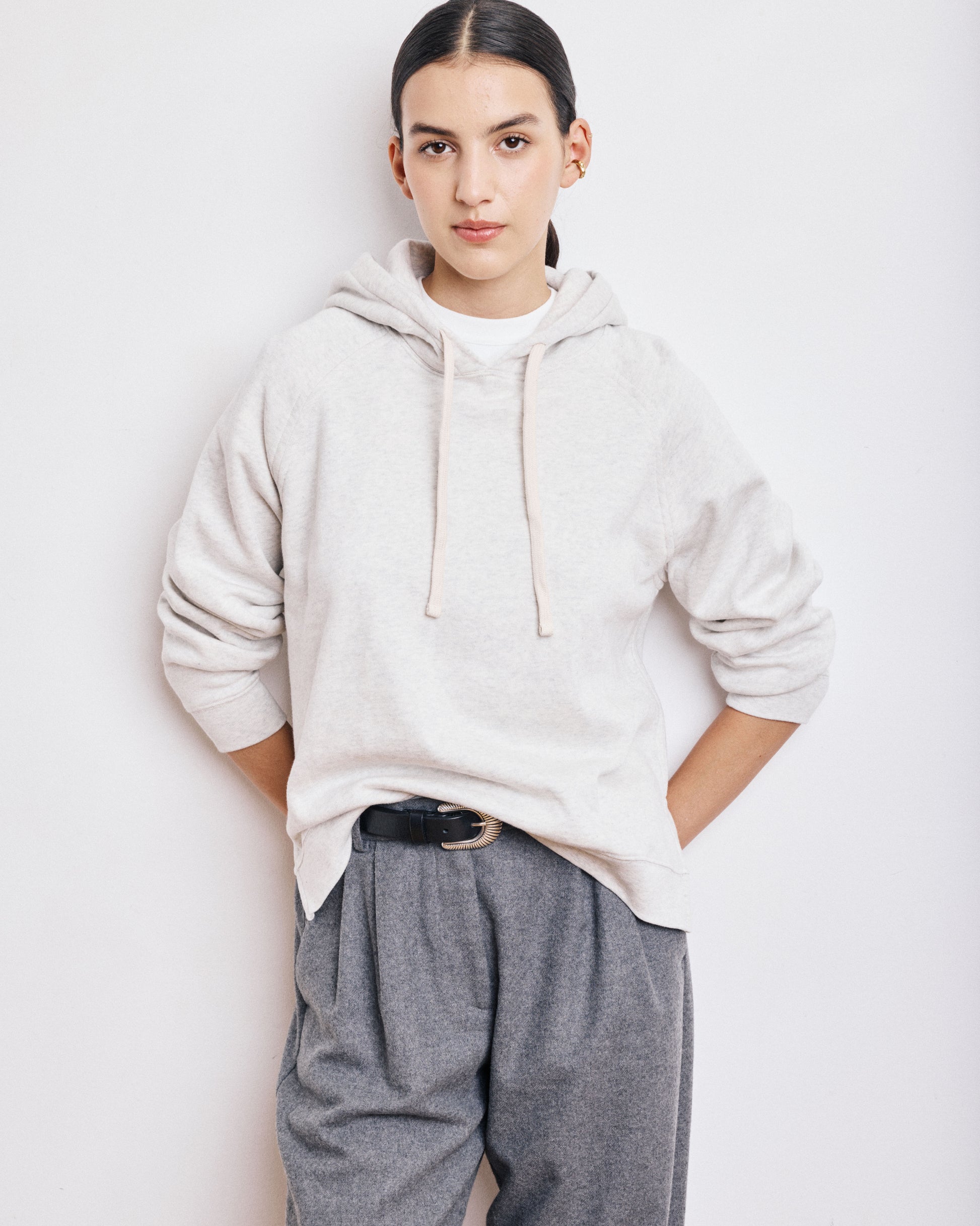 Sweatshirt Femme en Coton & Modal Ecru Chiné Tartan