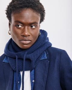 Cagoule Femme en Laine & Cachemire Bleu Marine Mellon