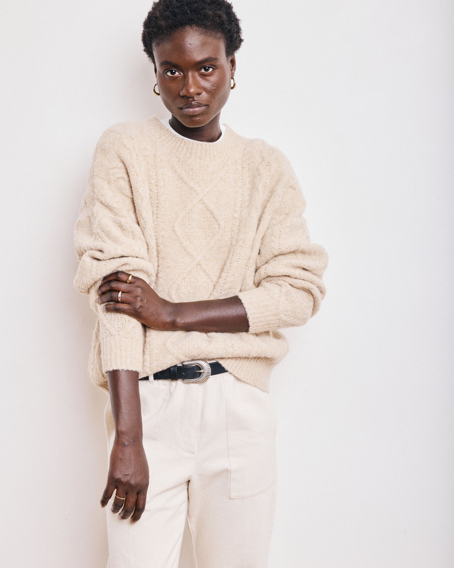 Pull Femme en Laine Torsadée Ecru Maloya