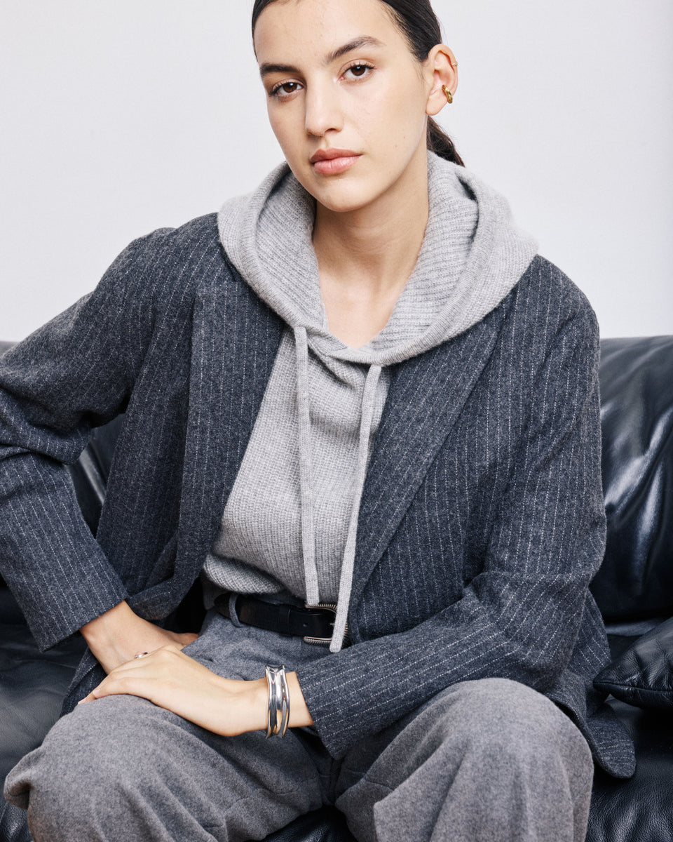 Chaqueta Mujer en Franela de Lana à Rayas Victo Gris Antracita - Image principale