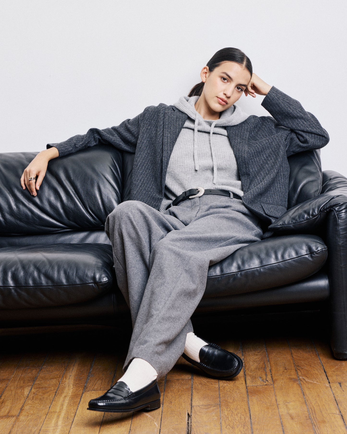 Veste Femme en Flanelle de Laine à Rayures Gris Anthracite Victo
