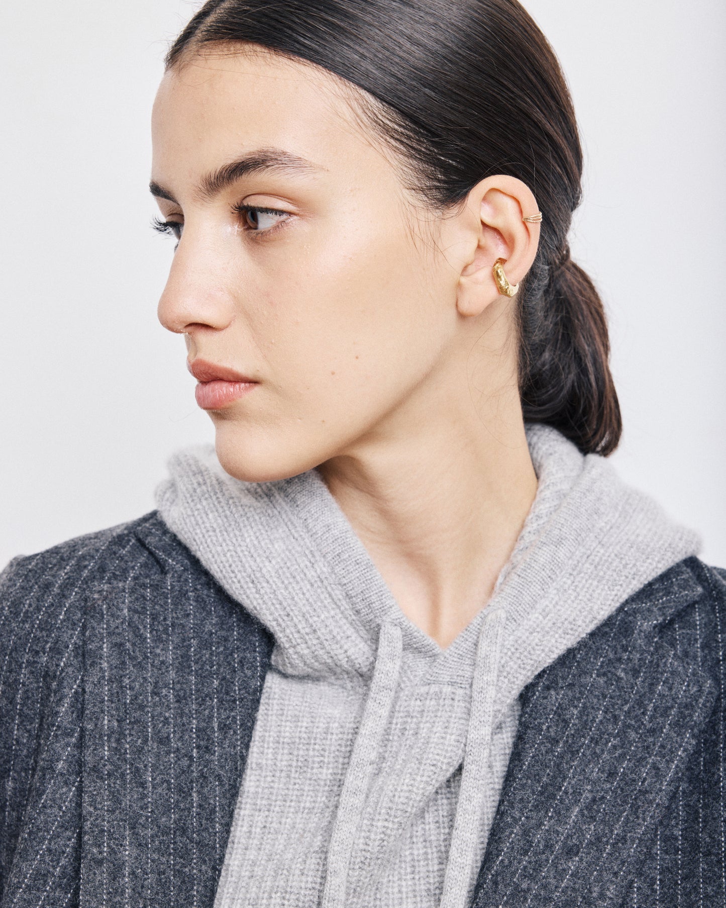 Veste Femme en Flanelle de Laine à Rayures Gris Anthracite Victo