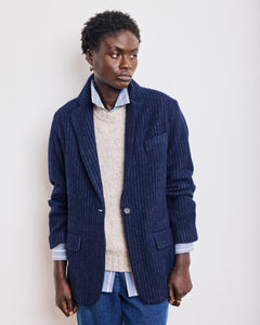 Veste Femme en Laine à Rayures Bleu Marine & Ecru Vittorio