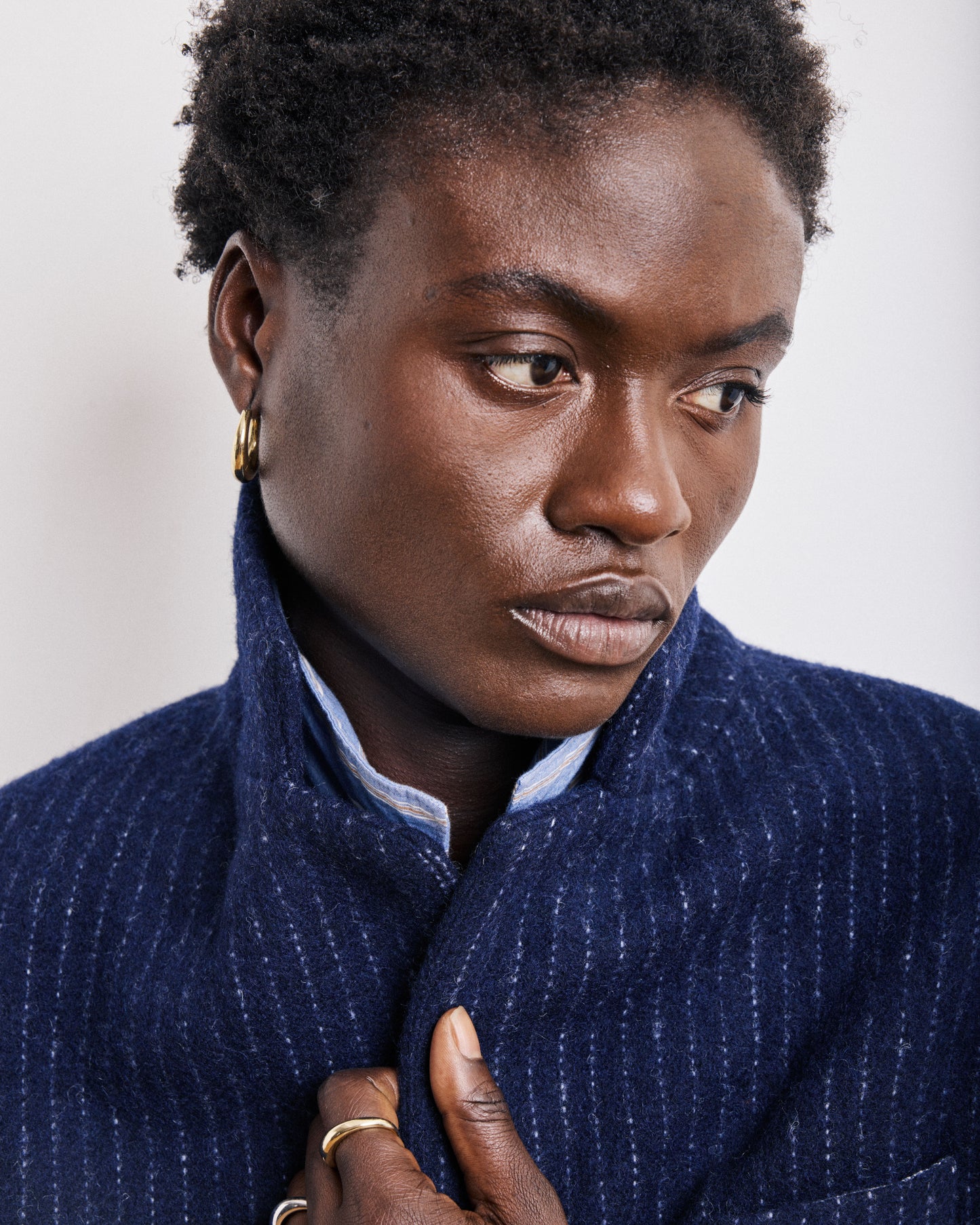 Veste Femme en Laine à Rayures Bleu Marine & Ecru Vittorio