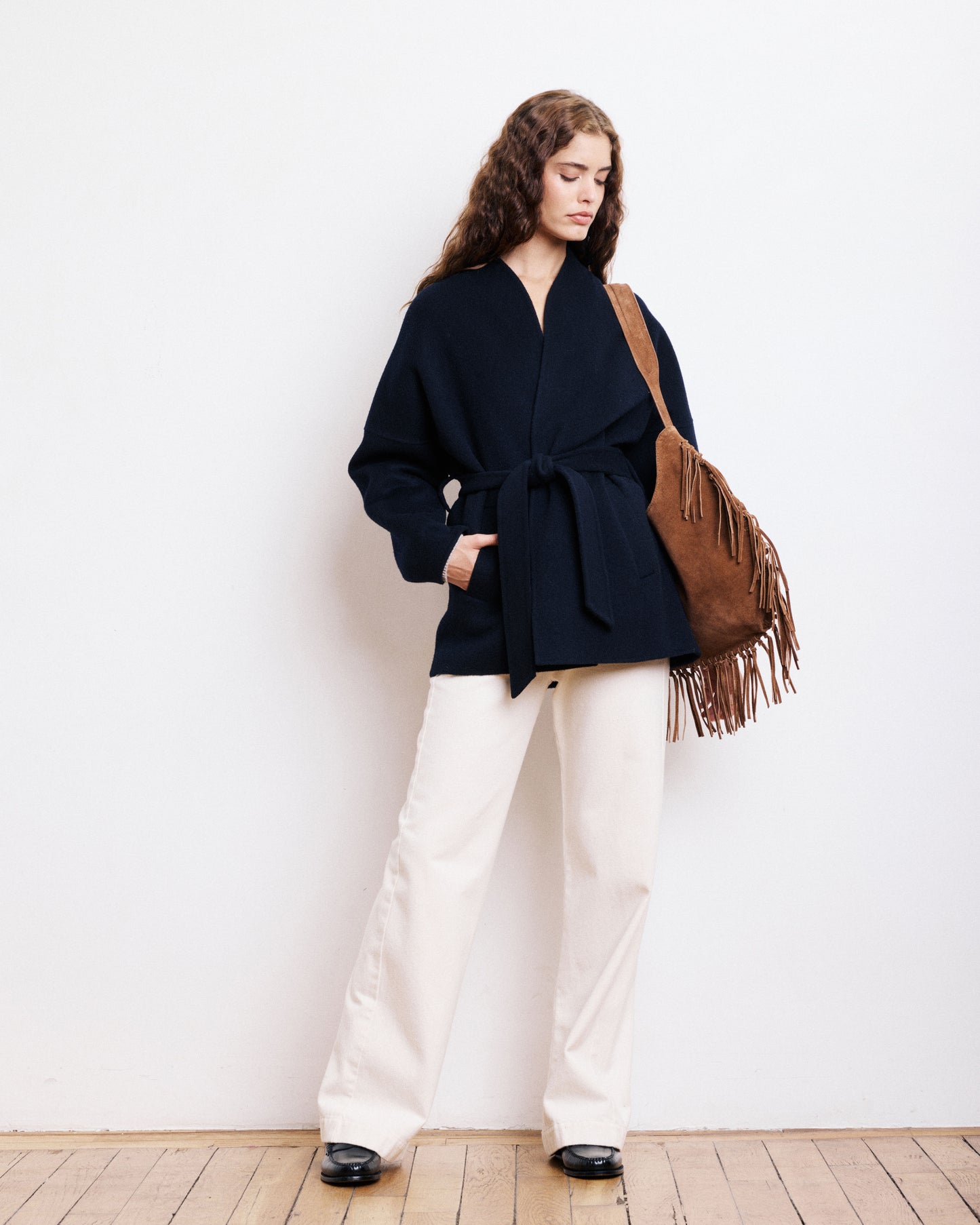 Manteau Femme en Laine Double Face Bleu Marine Vanelle