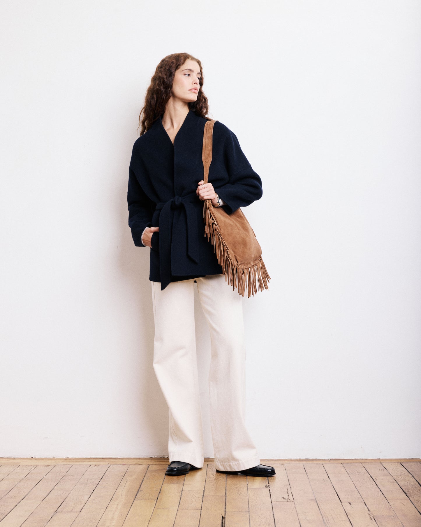 Manteau Femme en Laine Double Face Bleu Marine Vanelle