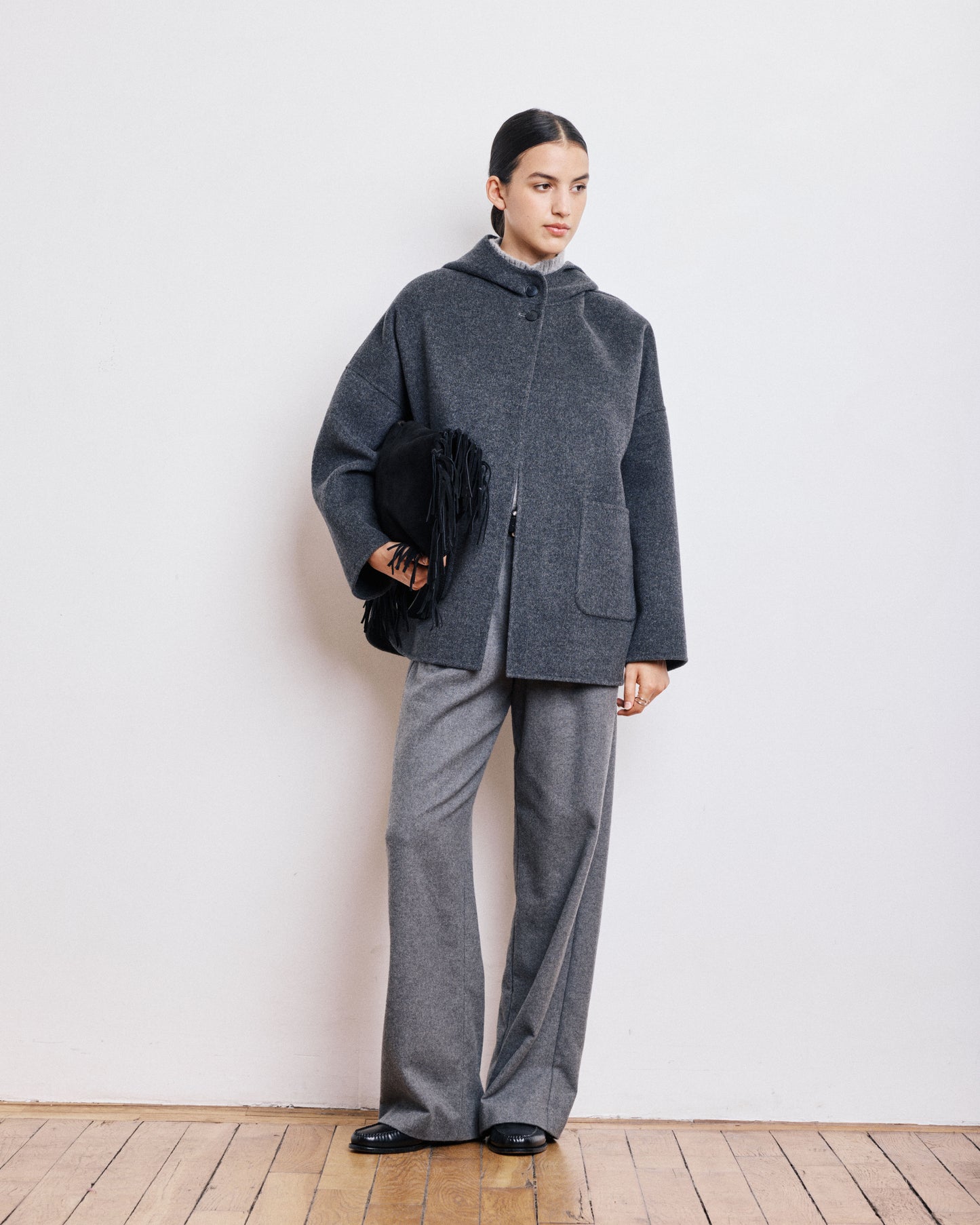 Manteau Femme en Laine Double Face Anthracite Vesper