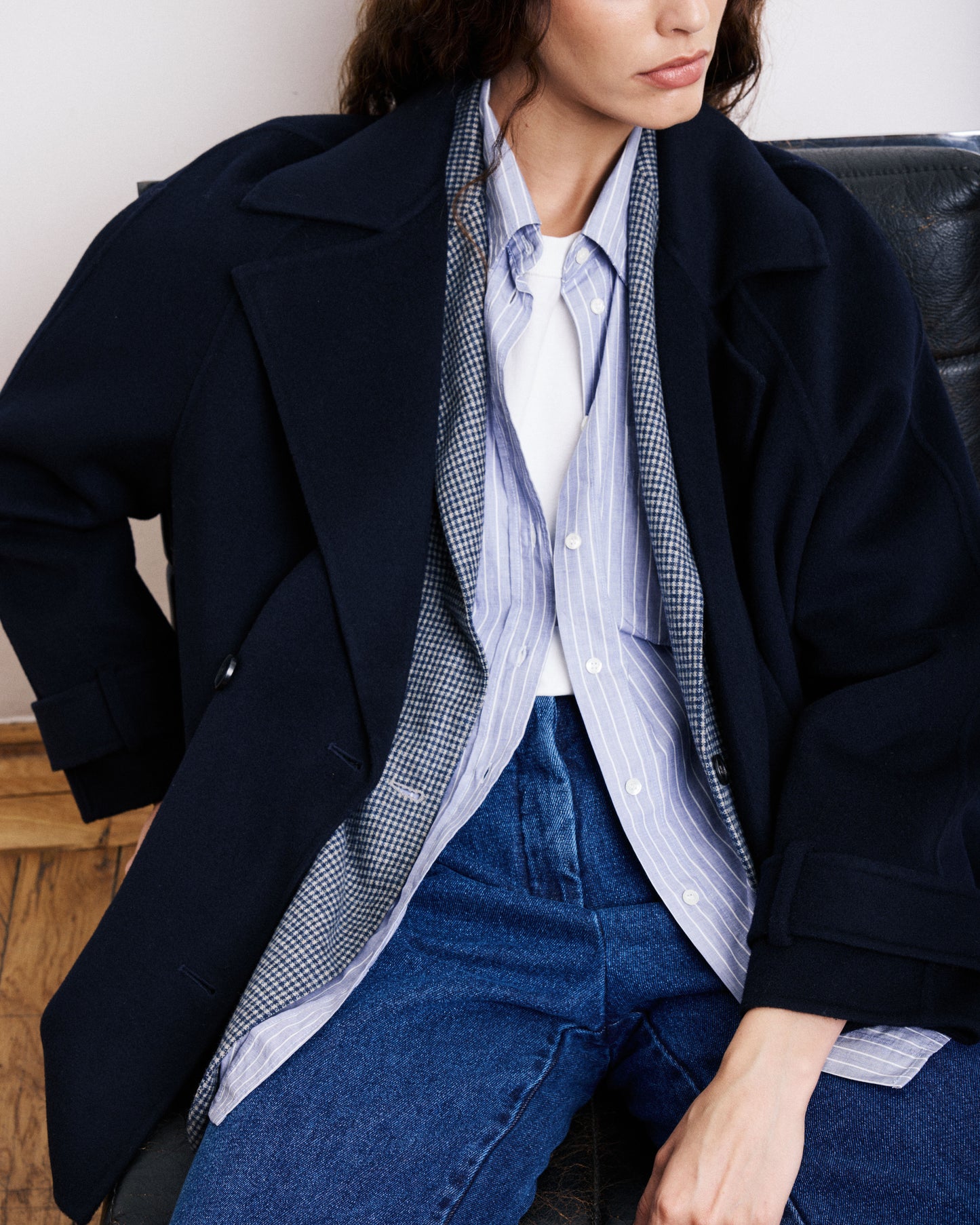 Manteau Femme en Laine Double Face Bleu Marine Varda