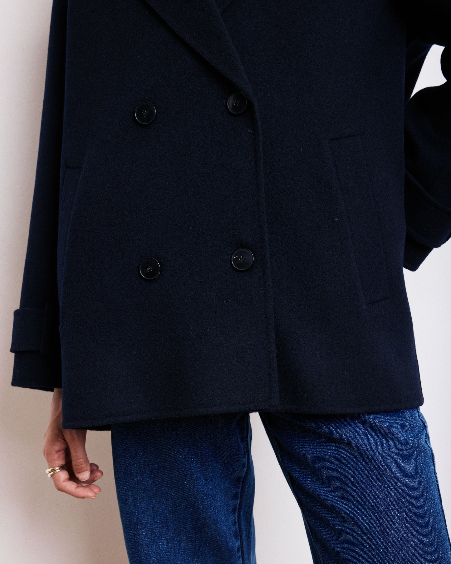Manteau Femme en Laine Double Face Bleu Marine Varda