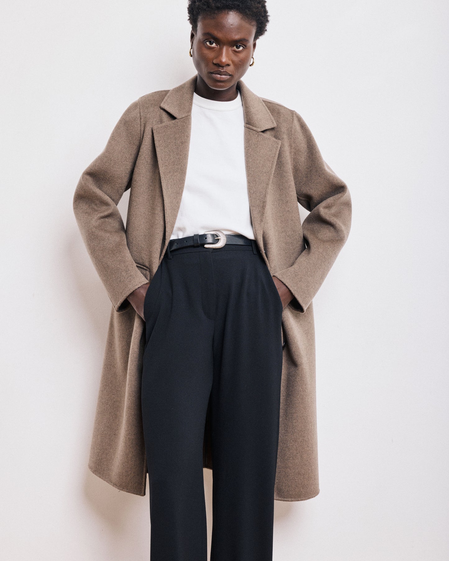 Manteau Femme en Laine Double Face Taupe Chiné Ville