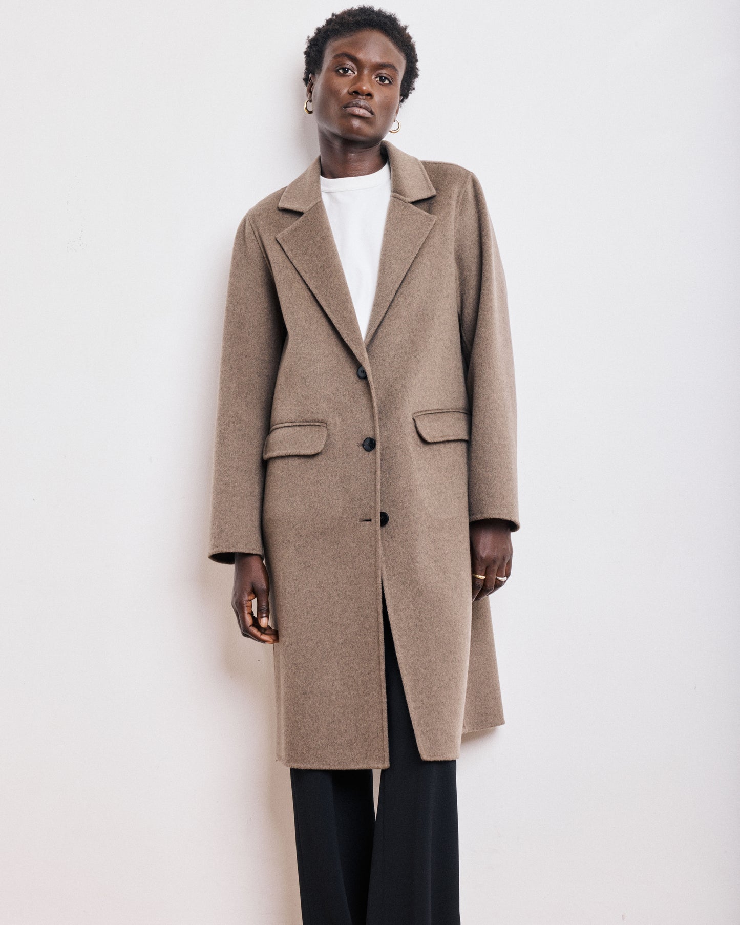Manteau Femme en Laine Double Face Taupe Chiné Ville