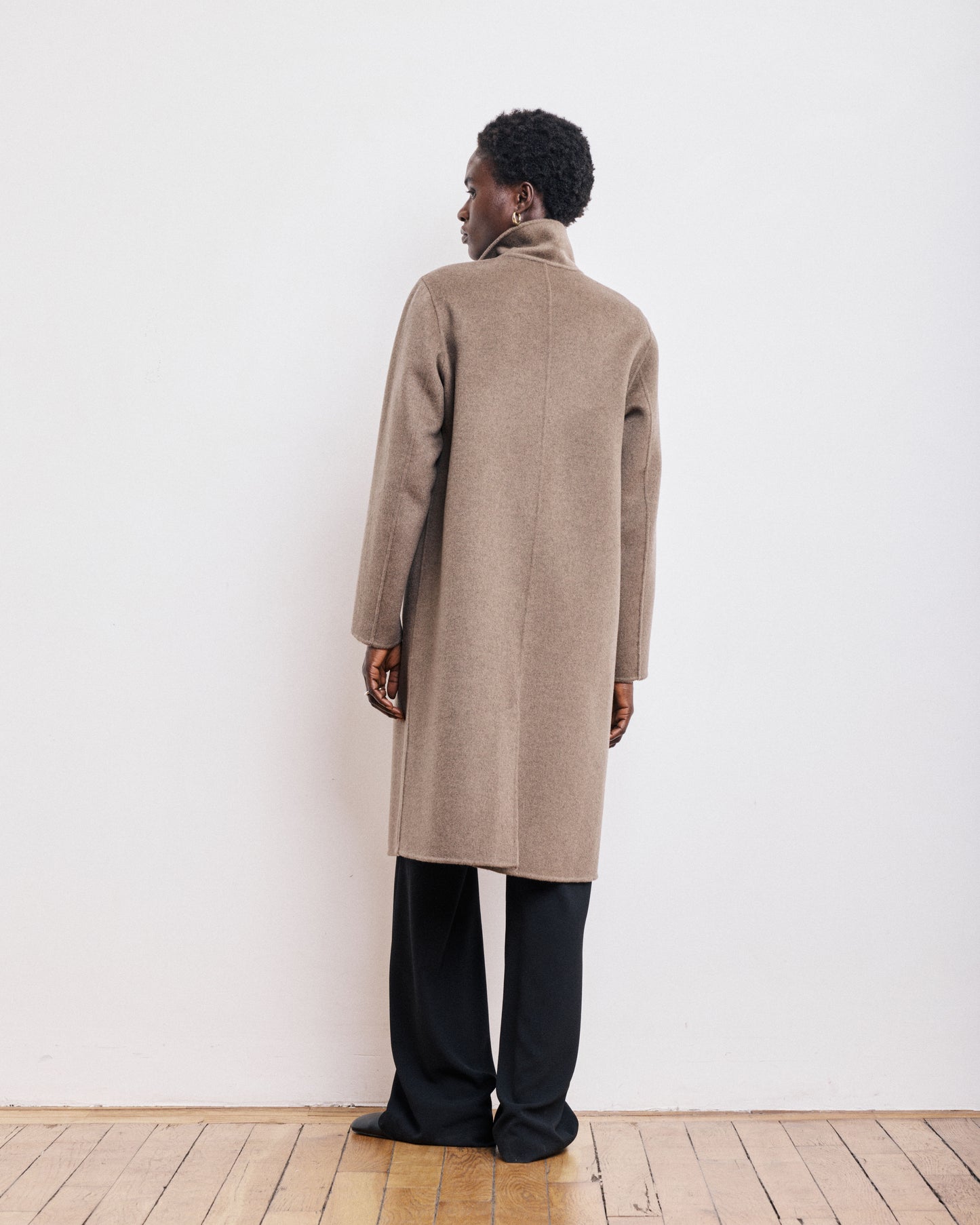 Manteau Femme en Laine Double Face Taupe Chiné Ville