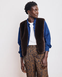 Gilet Femme en Fausse Fourrure Lisse Chocolat Vobby