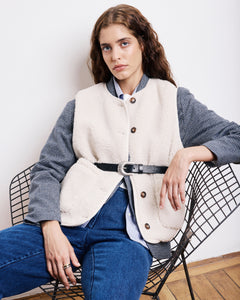 Gilet Femme en Fausse Fourrure Bouclée Ecru Veon