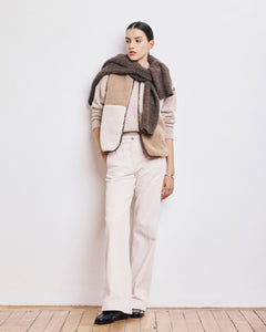 Gilet Femme en Fausse Fourrure Bouclée Beige & Ecru Veepie