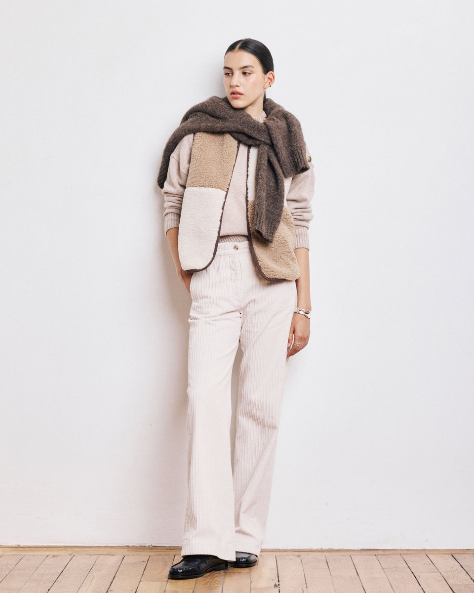 Veepie Women's Beige & Off-White Sherpa Vest - Image principale