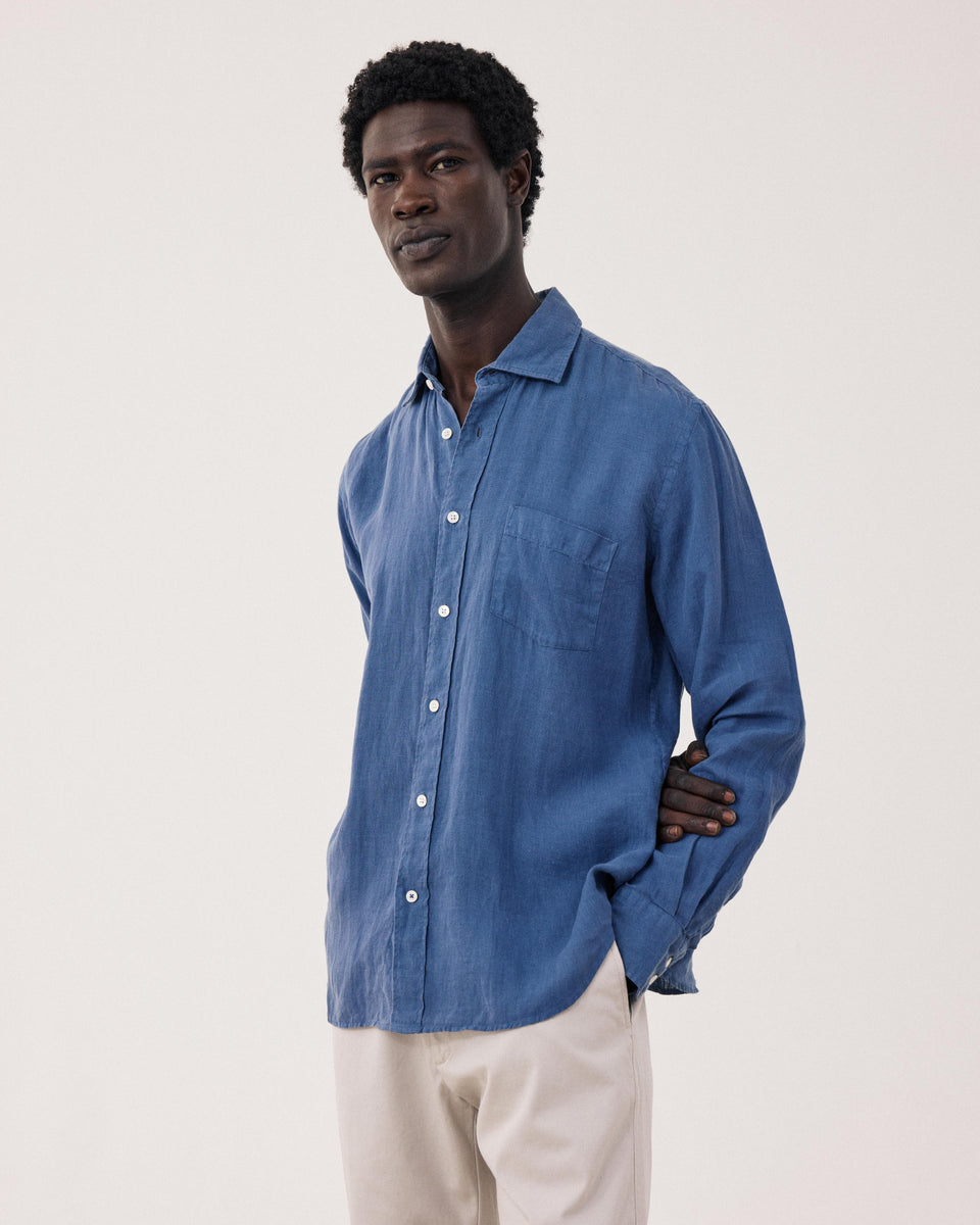 Paul Men's Denim Blue Linen Shirt - Image principale