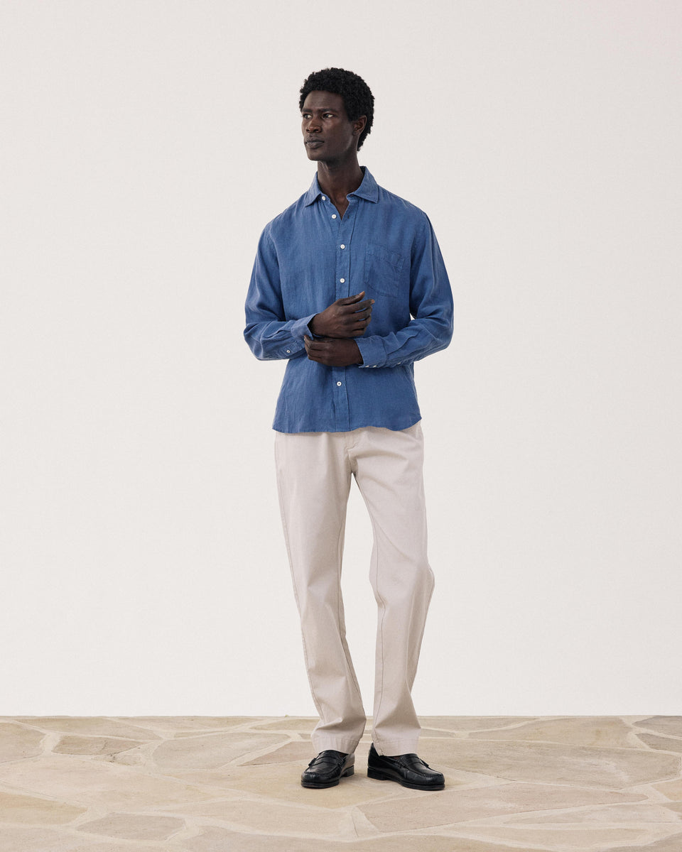 Paul Men's Denim Blue Linen Shirt - Image alternative
