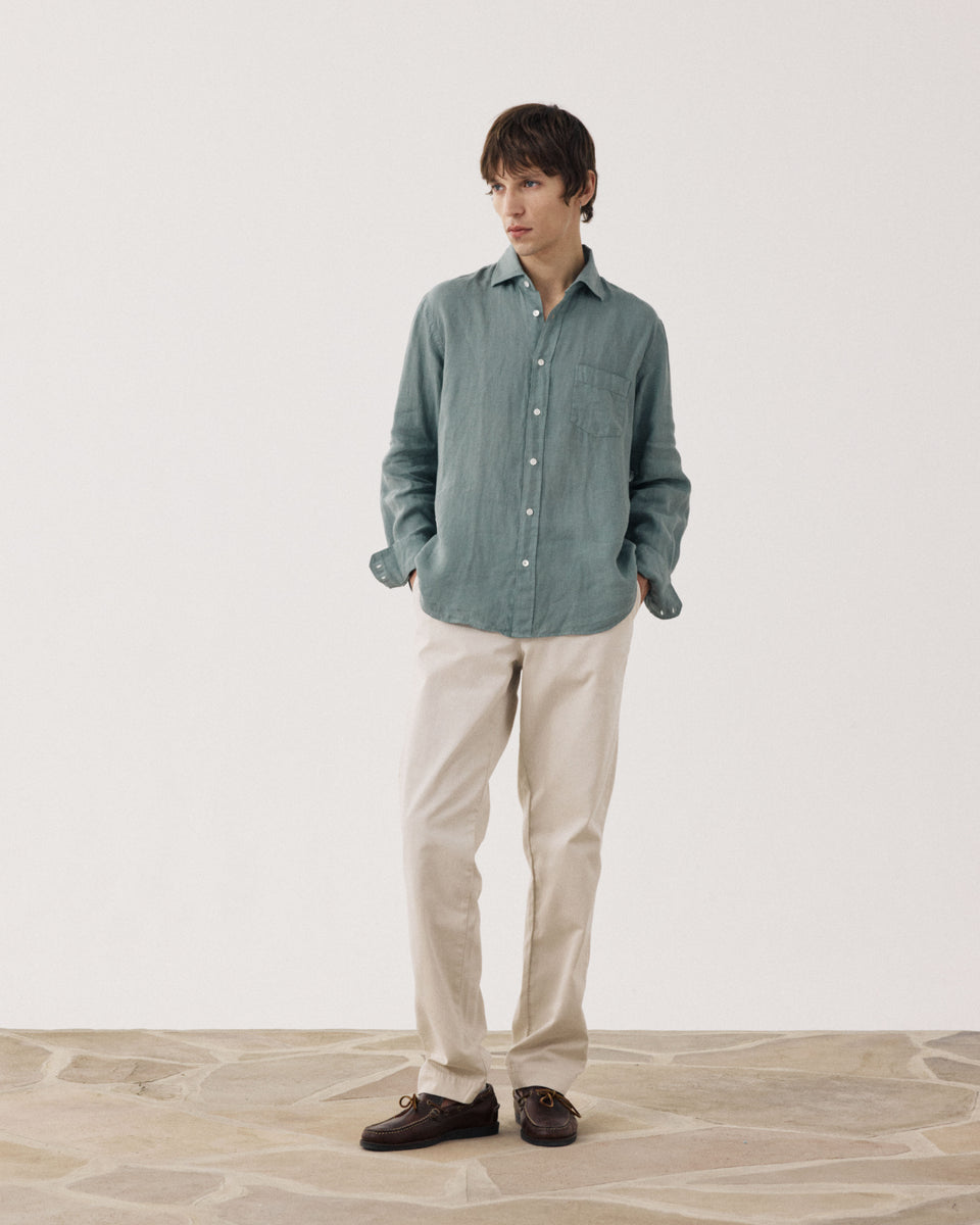 Paul Men's Green Linen Shirt - Image alternative