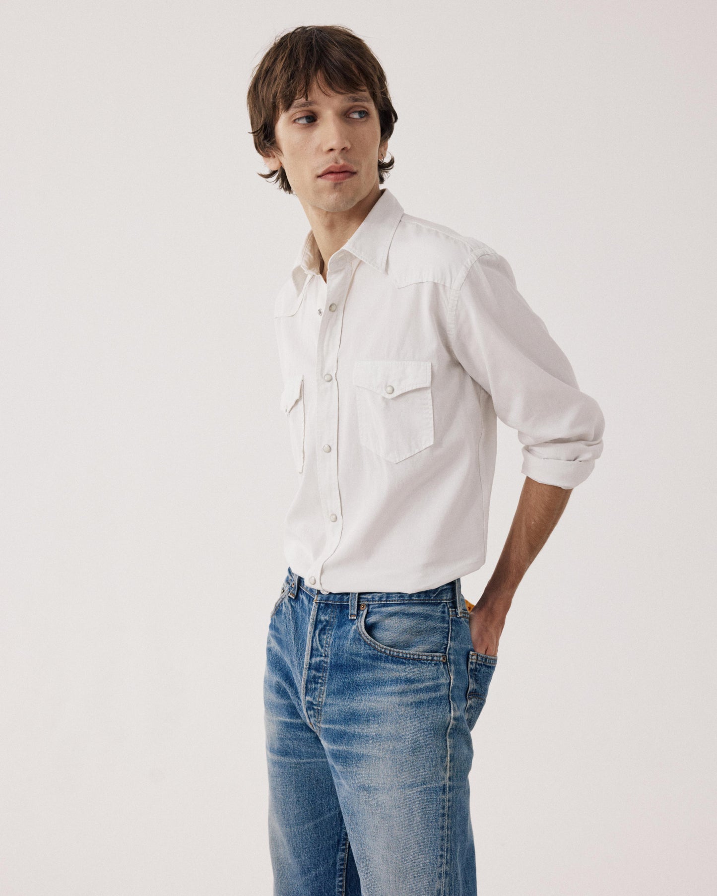 Men's Shirt in Tencel & Off-white Cotton Phoenix BF06005-51