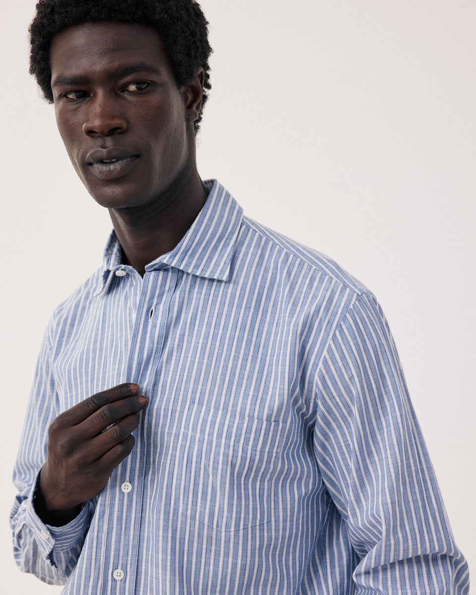 Camisa de algodón de rayas azul & blanco para hombre Paul - Image 3