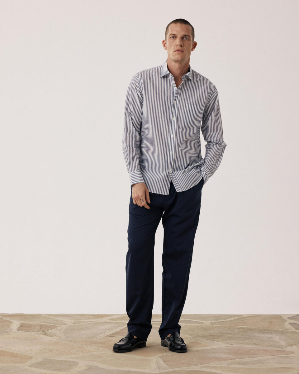 Chemise Homme en Fil-à-fil Rayé Marine & Blanc Paul - Image alternative