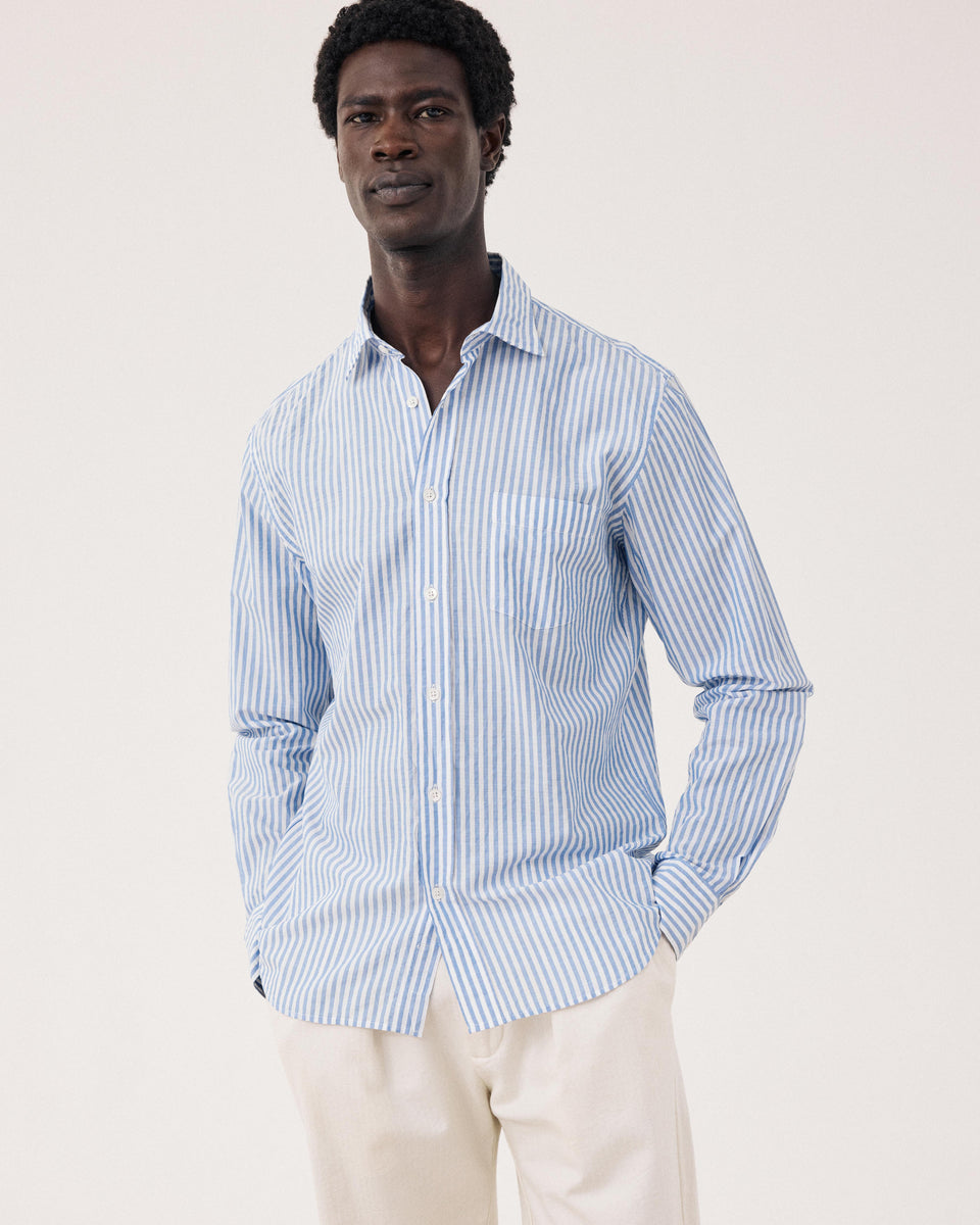 Chemise Homme en Fil-à-fil Rayé Bleu & Blanc Paul - Image principale