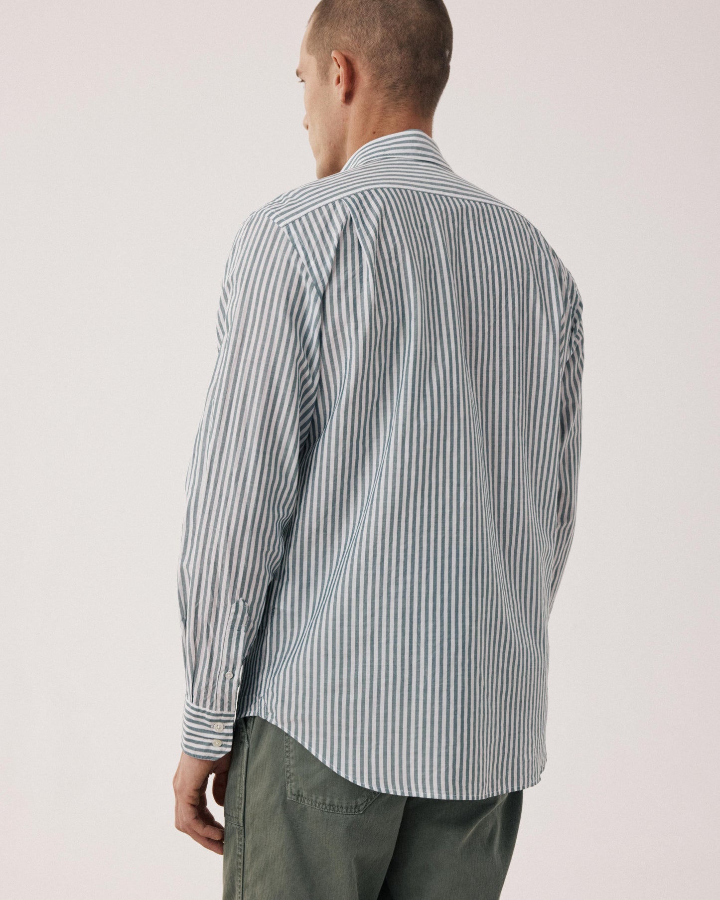 Chemise Homme en Fil-à-fil Rayé Vert & Blanc Paul