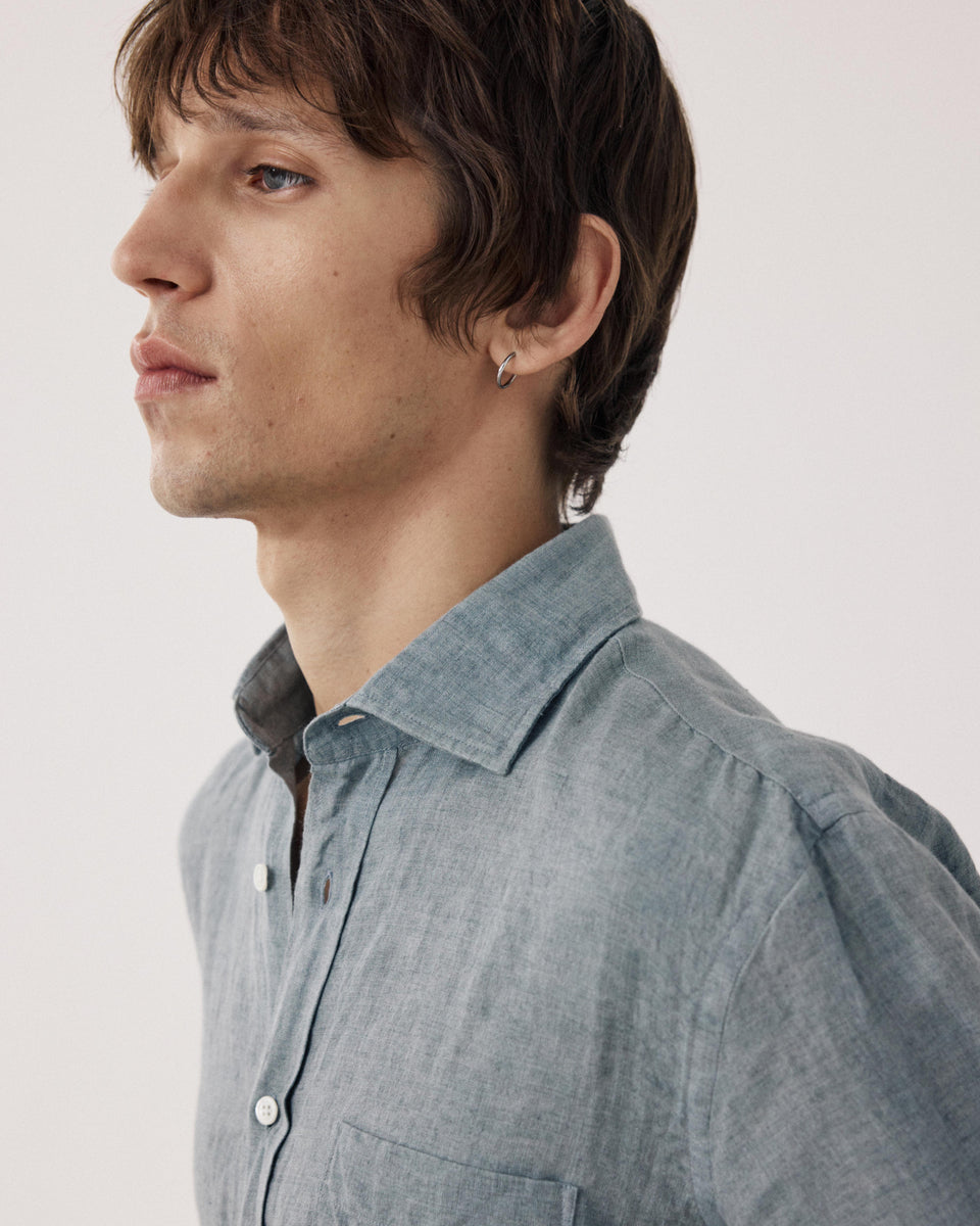 Chemise Homme en Chambray de Lin Vert Paul - Image 3