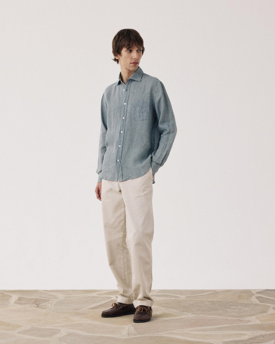 Paul Men's Green Linen Chambray Shirt - Image alternative