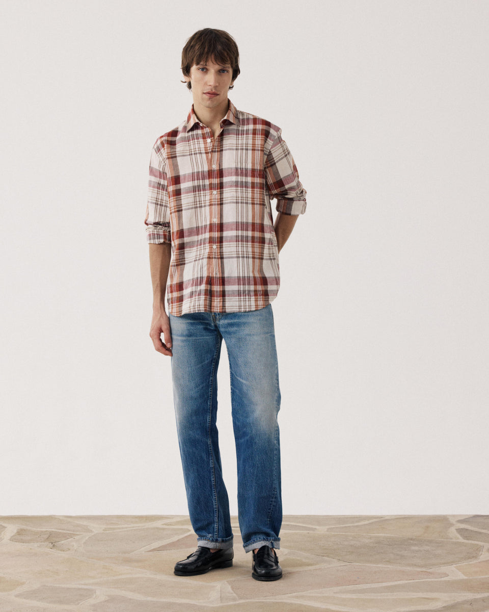 Chemise Homme en Lin & Coton Bordeaux & Beige Paul - Image alternative