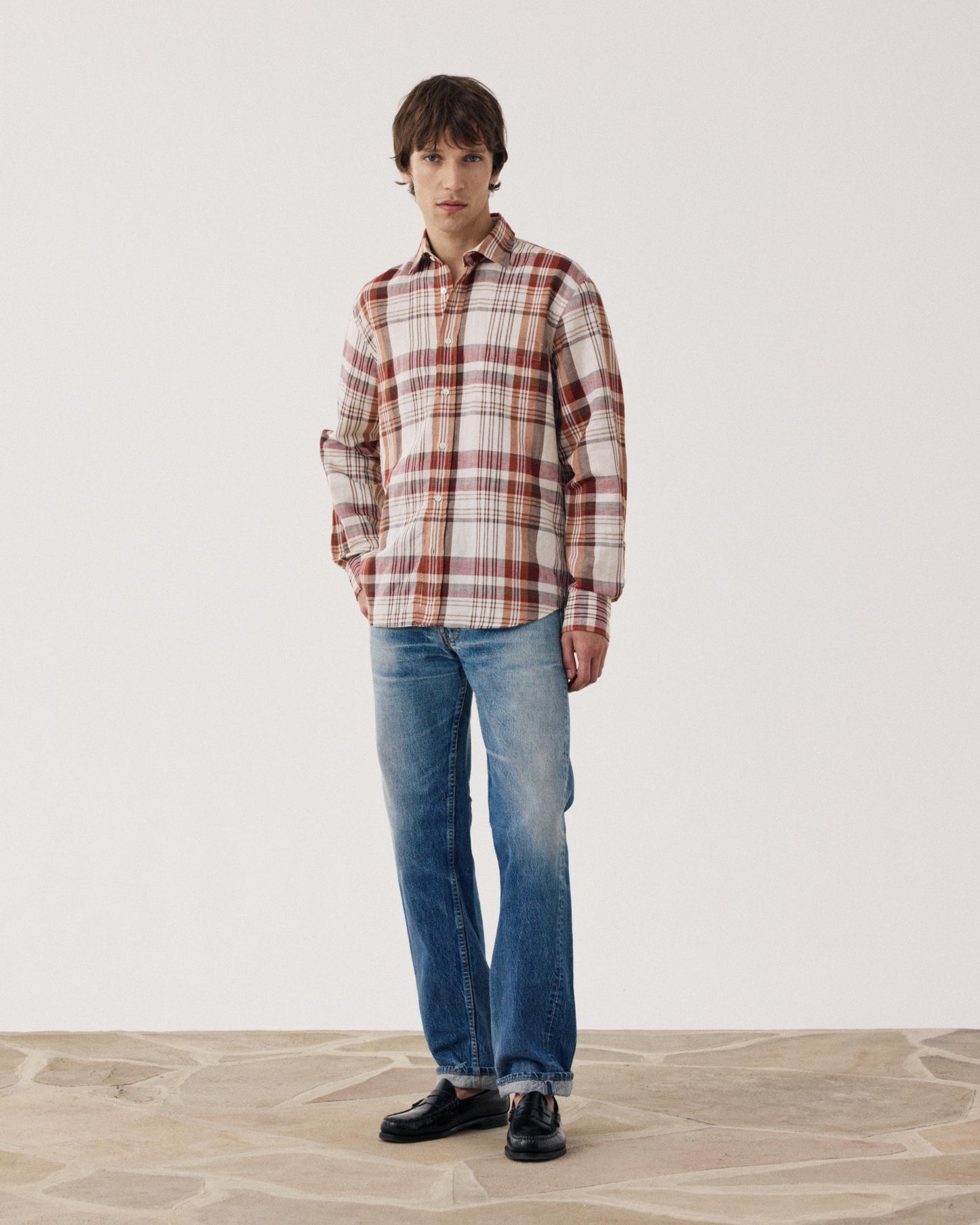 Chemise Homme en Lin & Coton Bordeaux & Beige Paul