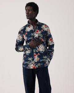 Men's Navy Blue Tropical Print Cotton Shirt Paul BF11032-01