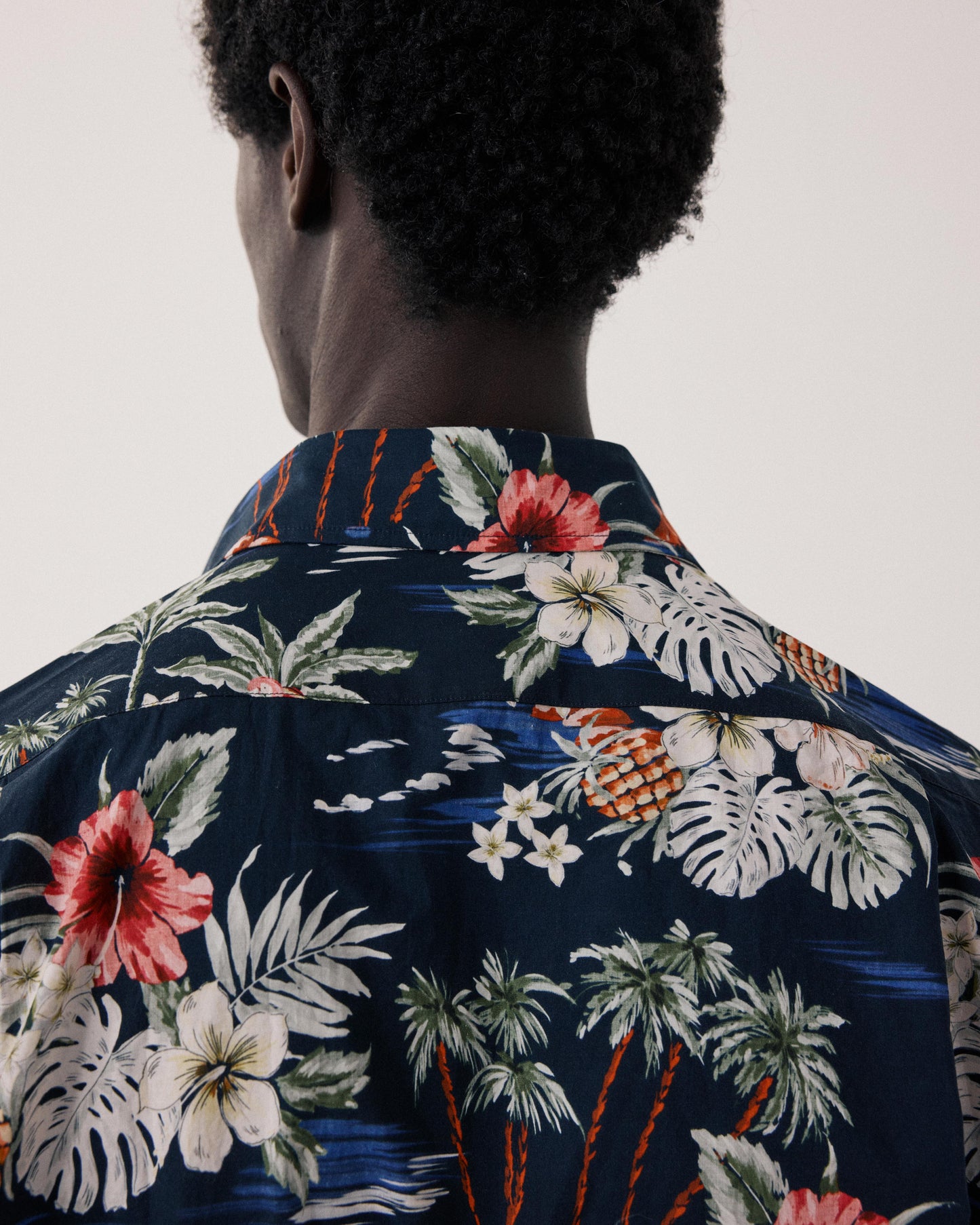 Men's Navy Blue Tropical Print Cotton Shirt Paul BF11032-01